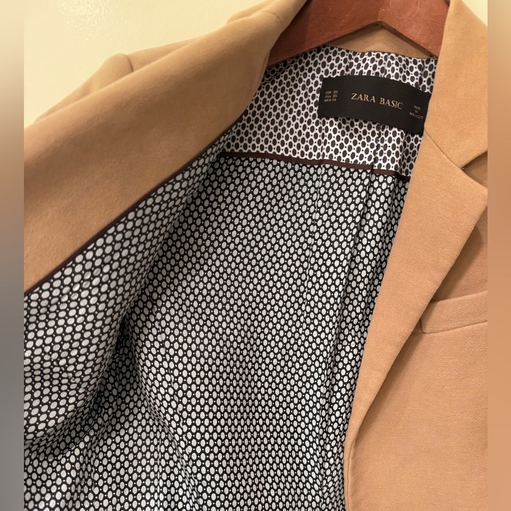 Zara Basic Camel Blazer With Patterned Lining - image 3